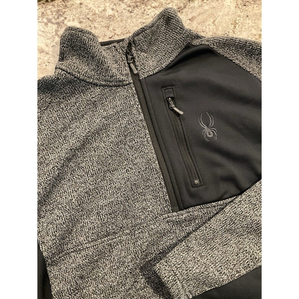 Spyder Sweater Mens 2XL Gray Black 1/4 Zip Pullover Pocket Casual Everyday